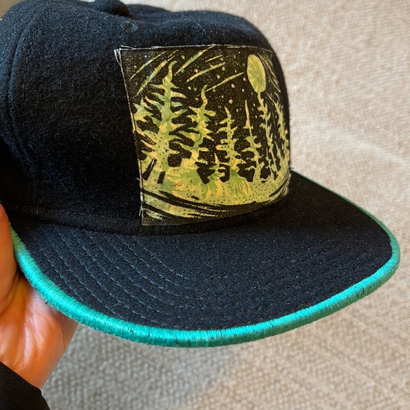 OTTO Black wool trucker cap, forest patch, and teal stitching - Picture 4 of 4
